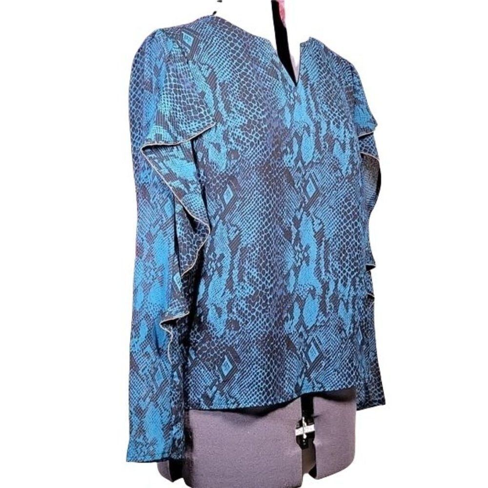 Thalia Sodi Snake-Print Ruffled-Sleeve Top Sz S - Picture 2 of 13